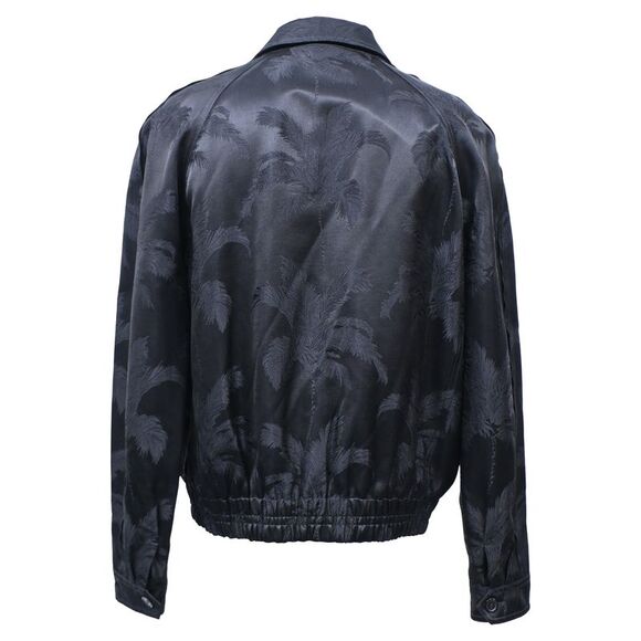 Saint Laurent Jacquard Palms Bomber Jacket In Black Satin